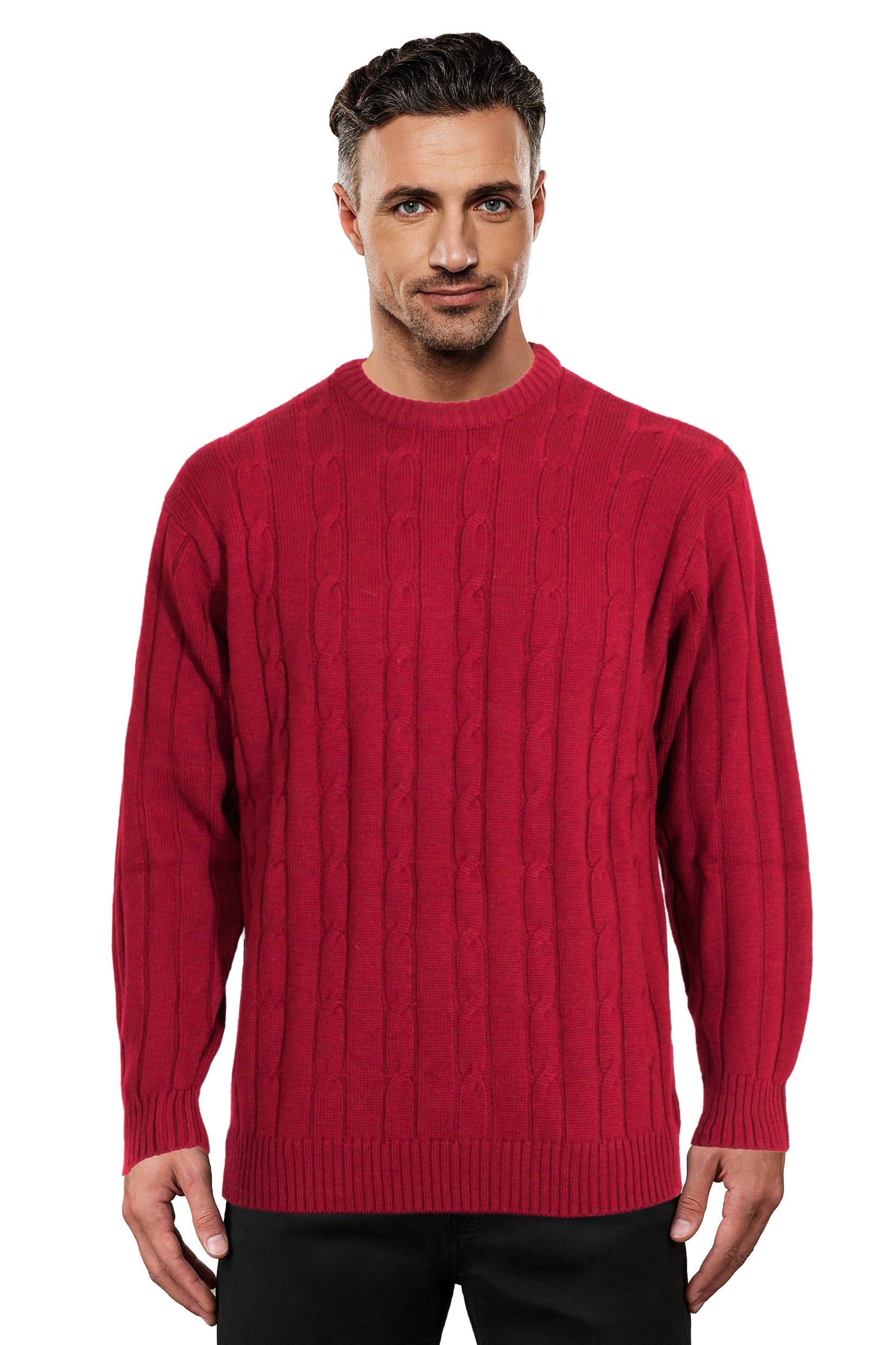 Cherry Cable Crew Neck Jumper Ansett Plain Knitwear