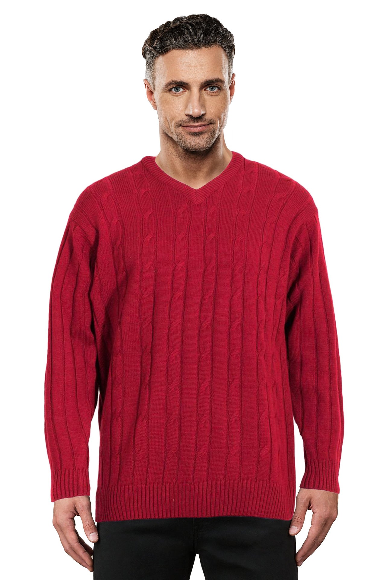 Cherry Cable V Neck Jumper Ansett Plain Knitwear