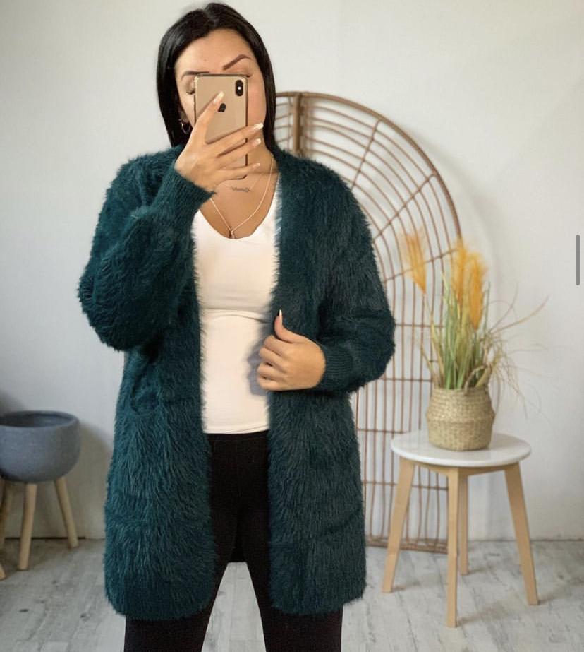 Dark Teal Green Pink Fluffy Oversized Cardigan Possum Merino