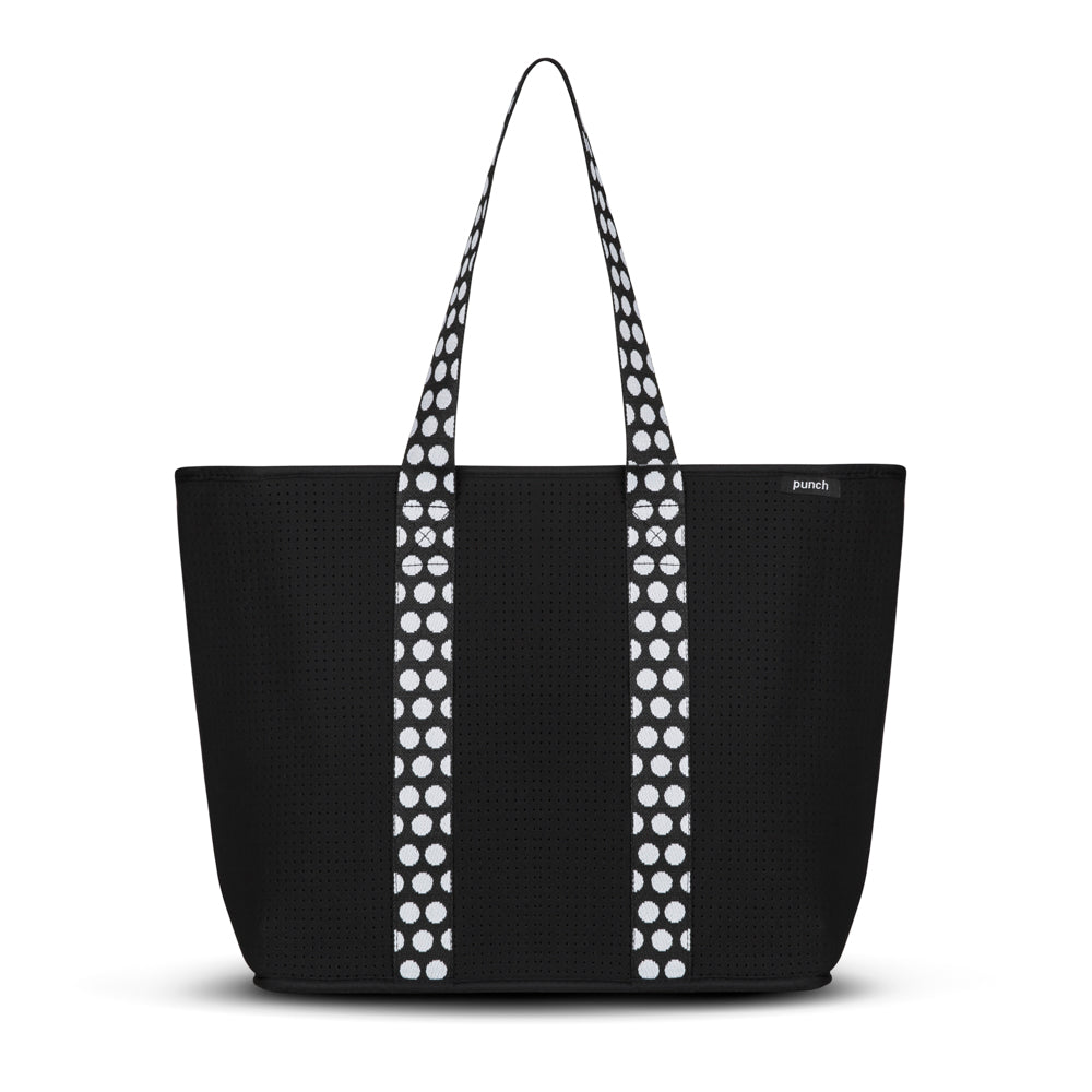 Black Neoprene Explorer Zip Tote Bag (White Spot Strap)