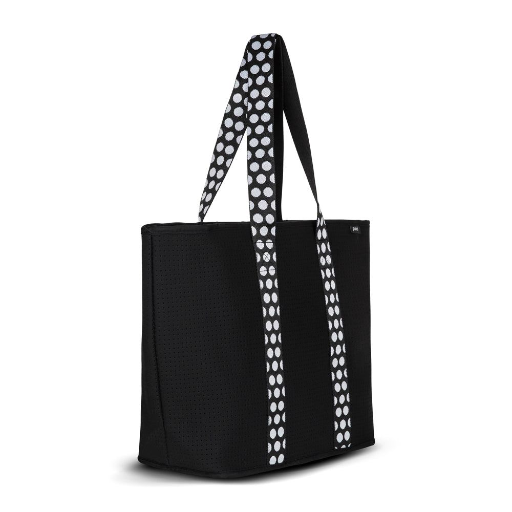 Black Neoprene Explorer Zip Tote Bag (White Spot Strap)