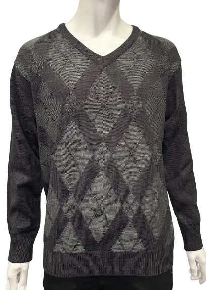 Granite Grey Argyle V Neck Jumper - Tradewinds By Ansett